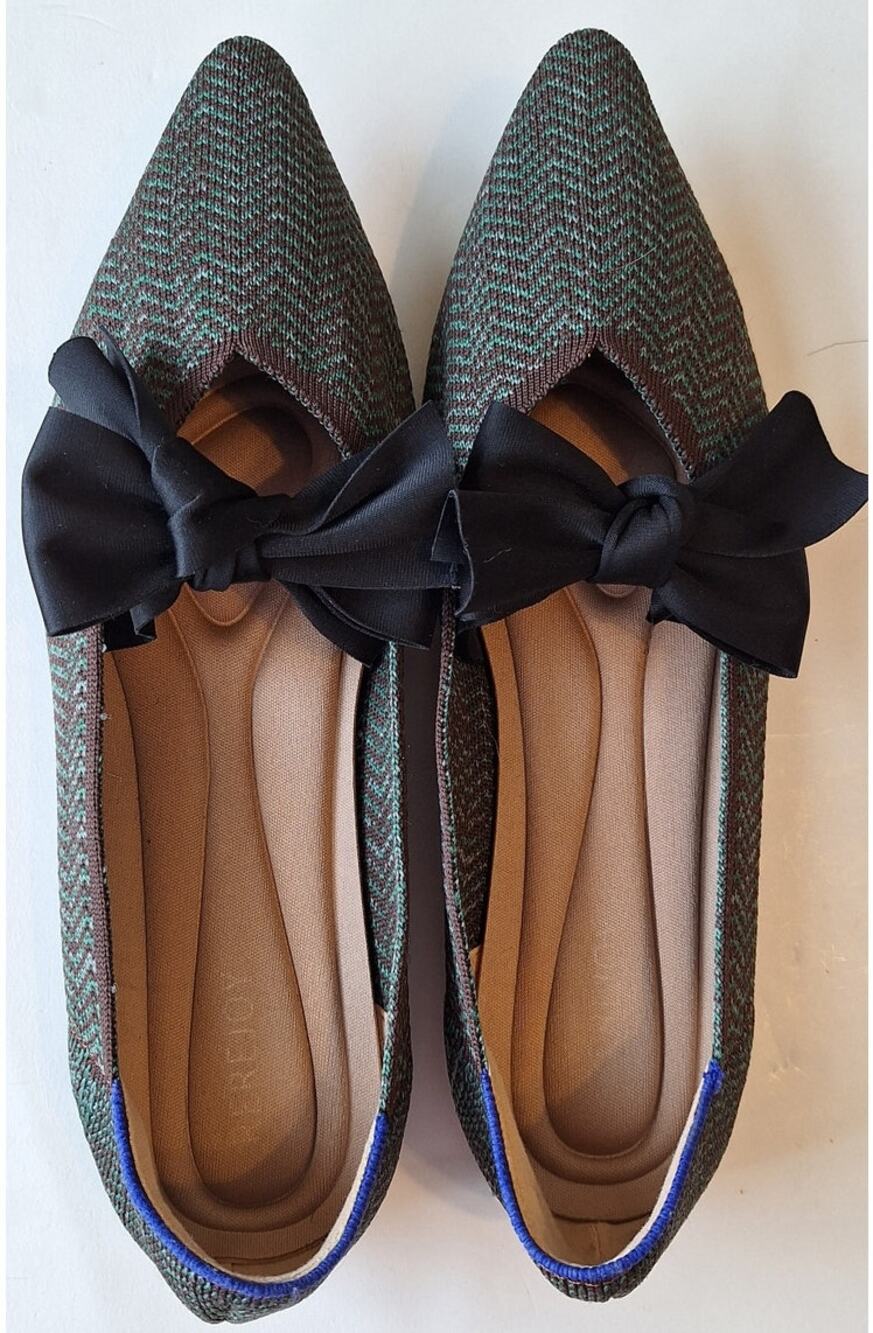 REREJOY Bow Point Ballerina Flat Mary Jane Comfort Shoes Green Black EU 40 US 9